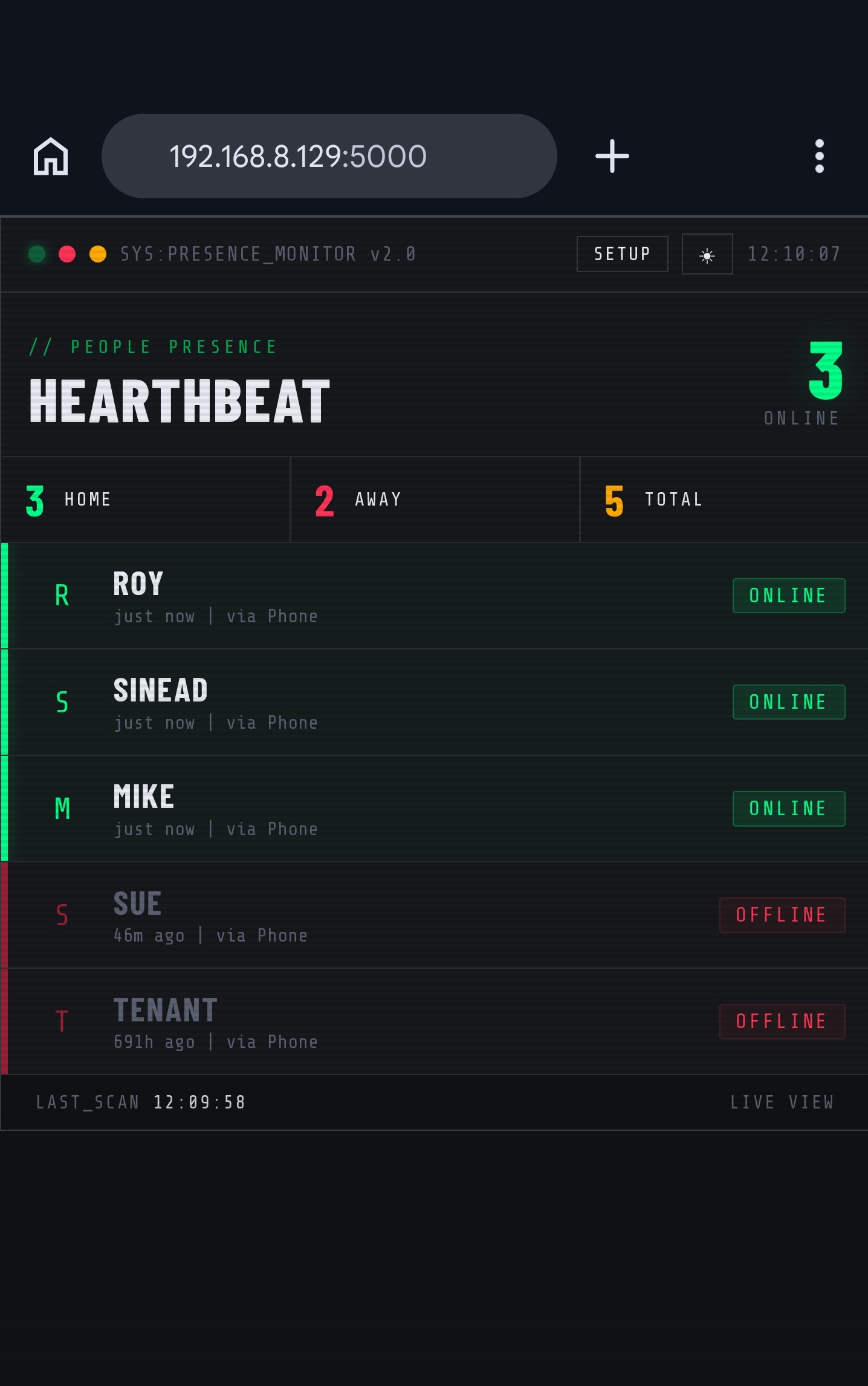 Hearthbeat running on a phone browser